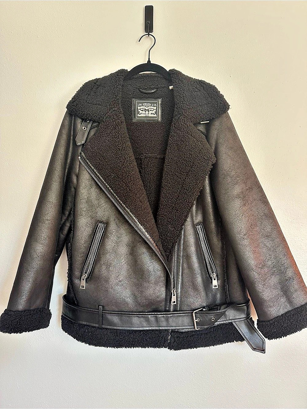 Levi Strauss & Co. Faux Leather Shearling Moto Jacket Large